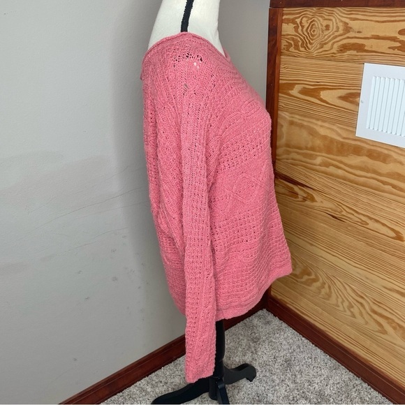 Abercrombie & Fitch Mauve Pink Mixed Open Knit Long Sleeve Sweater Medium - Picture 2 of 9